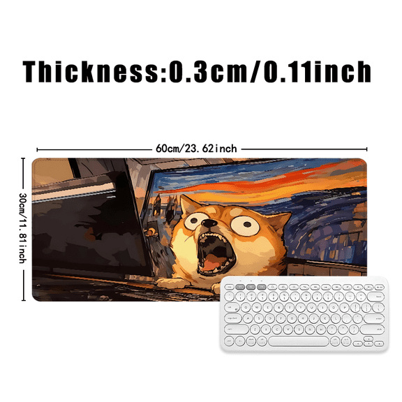 Shiba Inu Dog Screaming from Laptop Mouse Pad 31.5 x 11.82 Inches Rubber Desk Accessory for Office and Gaming