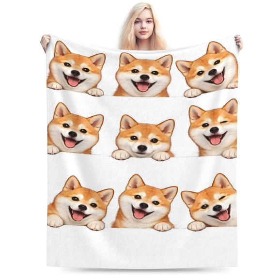 Shiba Inu Dog Throw Blanket, Funny Dog Face Pattern Fleece Blanket, Soft Cozy Pet Lover Home Decor Blanket for Sofa Couch, Adult Use 50x40