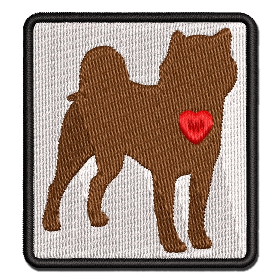 Shiba Inu Dog with Heart Applique Multi-Color Embroidered Iron-On Patch - 3 Inch Medium