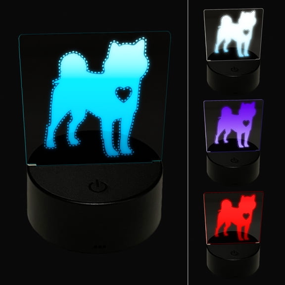 Shiba Inu Dog with Heart LED Night Light Sign 3D Illusion Desk Nightstand Lamp
