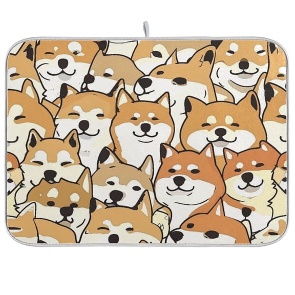 Shiba Inu Dogs Dish Drying Mat Dish Drainer Rack Mats Water Absorbent Non-Slip Easy Clean Heat Resistant for Kitchen Counter