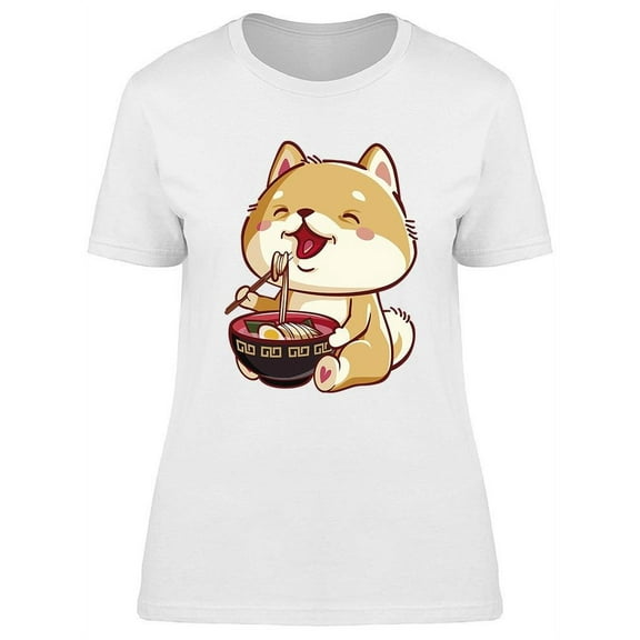 Shiba Inu Eating Ramen T-Shirt Women -Image by Shutterstock, Female Medium