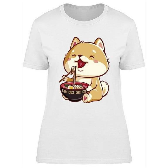 Shiba Inu Eating Ramen T-Shirt Women -Image by Shutterstock, Female Small