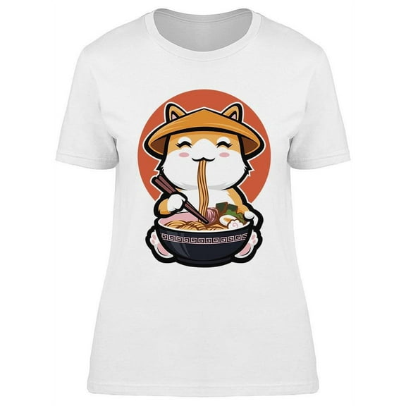 Shiba Inu Eats Ramen T-Shirt Women -Image by Shutterstock, Female Small