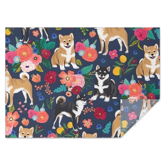 Shiba Inu and Pioneer Flower Rectangle Tablecloth 60"x84",Waterproof Polyester Rectangle Table Cloth, Wipeable Spillproof Polyester Tablecloth for Dining, Camping, Indoor and Outdoor