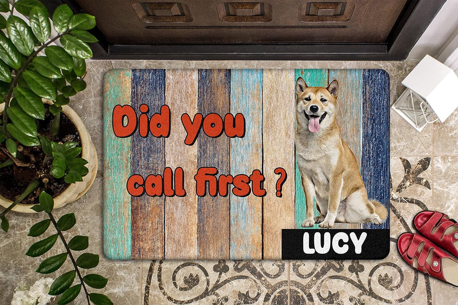 Shiba Inu Front Door Mat Outdoor Entrance Funny 24" X 16" Did You Call