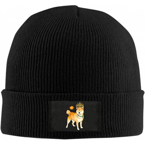 Shiba Inu Heart With Crown Beanie Hat for Women Men Winter Hat Cuffed Winter Beanie Warm Skull Cap Plain Knit Hat Cap