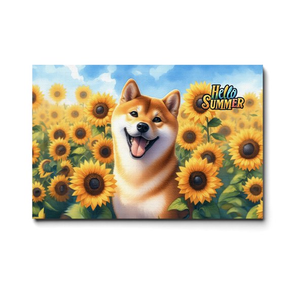 Shiba Inu Hello Summer Sunshine Sunflowers Spring Retro Vintage Horizontal Matte Canvas Poster Shibas Dog Lovers Gifts Idea Wall Art Home Decor - 00008