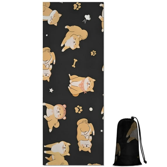 Shiba Inu Hot Yoga Mat Towel Non Slip for Hot Yoga - Quick-Drying Yoga Mat Cover with 4 Corner Pockets with Travel Bag - Hot Yoga Towel Non Slip 74"x26"