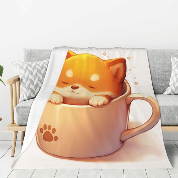 Shiba Inu In Cup (1) Throw Blanket for Stylish Warm Winter Cabin Ultra-Soft Micro Fleece Blanket, Premium Microfiber, Silky Soft, Plush, Warm and Lightweight for Couch, Sofa, Bed - 50"X40"