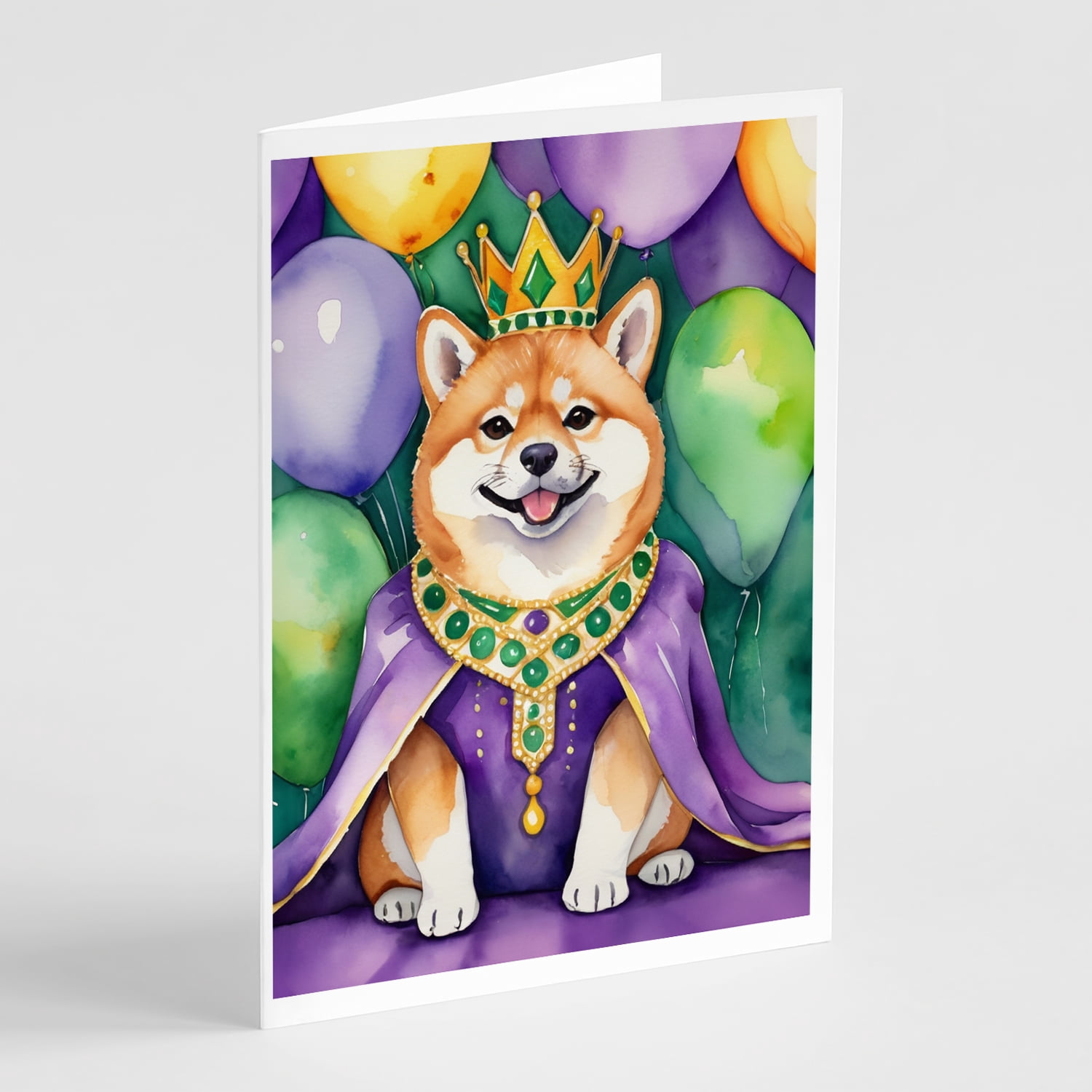 Shiba Inu King of Mardi Gras Greeting Cards Pack of 8 7 in x 5 in