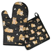 Shiba Inu Kitchen Oven Mitt and Pot Holder Sets 2 Pcs for Baking, Cooking and Grilling, Heat Resistant Up To 392 °F