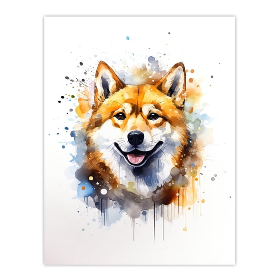 Shiba Inu Lovers Gift Watercolour Pet Portrait Painting Artwork Extra Large XL Wall Art Poster Print