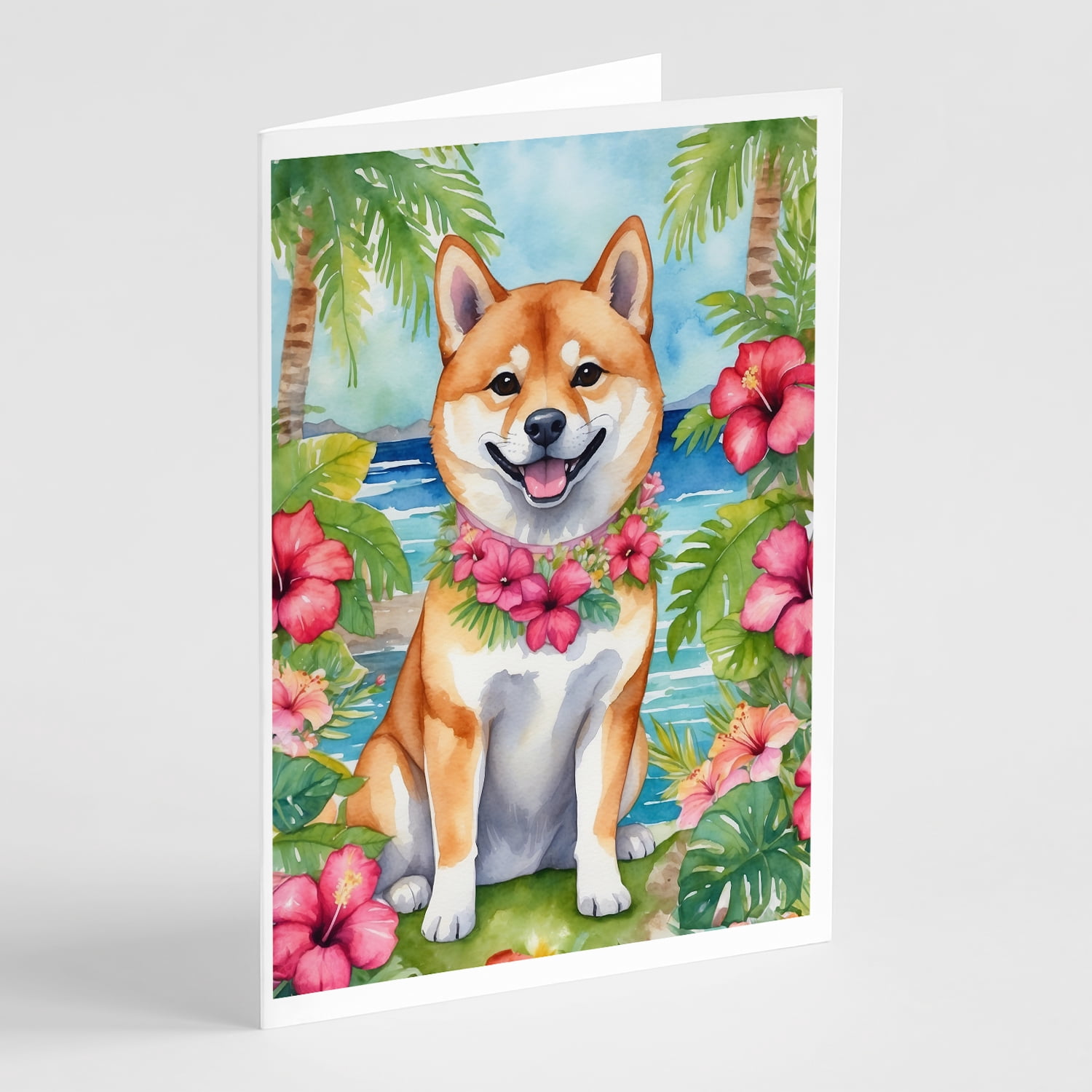 Shiba Inu Luau Greeting Cards Pack of 8 7 in x 5 in