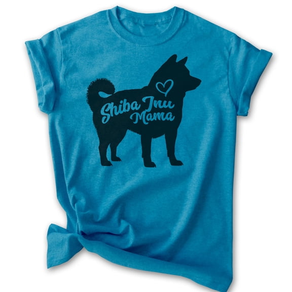 Shiba Inu Mama, Unisex Women's Shirt, Shiba Inu Owner, Funny Dog Mama Gift, Heather Blue, Medium