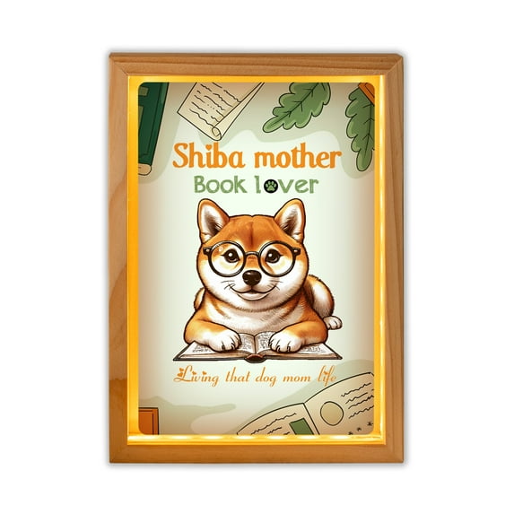 Shiba Inu Mother Book Lover Living That Dog Mom Life Happy Mother's Day Acrylic Plaque with Wood Photo Frame Box Shibas Dog Lovers Gifts Idea Light Box - 03004