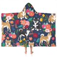 thumbnail image 1 of Shiba Inu and Pioneer Flower Hooded Bath Towel，50"x30" for Ages 3 To 12 Kids, Quick Dry Lightweight Soft Microfiber Hood Beach Towel Cover Up for Kids, 1 of 7