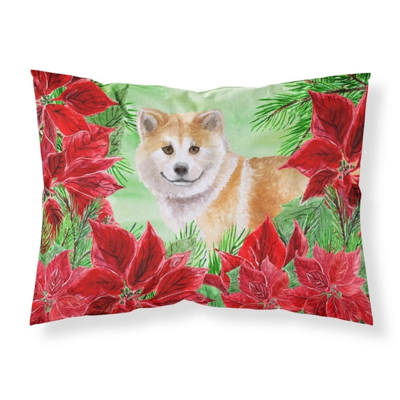 Shiba Inu Poinsettas Fabric Standard Pillowcase