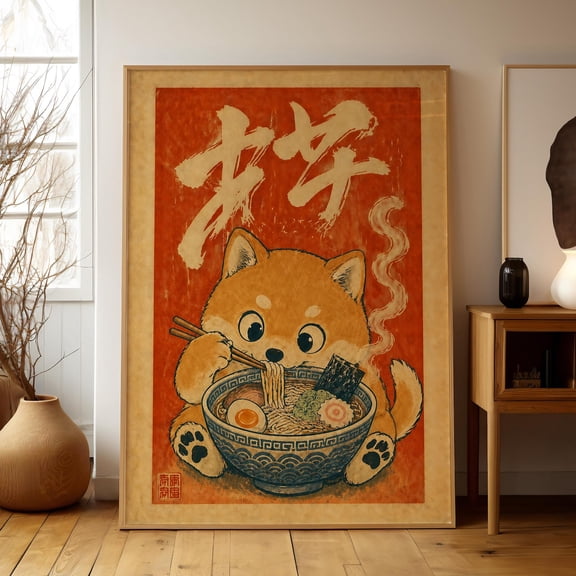 Shiba Inu Ramen Japanese Dog Cute Anime Kitchen Wall Art Decor Unframed Paper Print