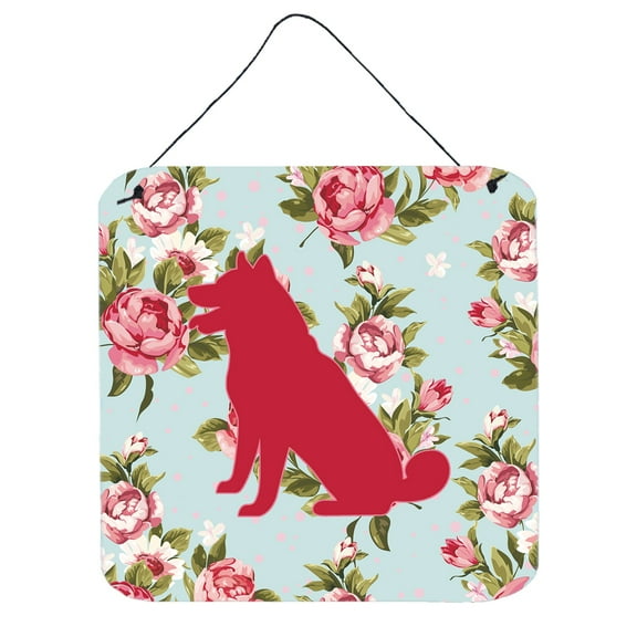 Shiba Inu Shabby Chic Blue Roses Wall or Door Hanging Prints Blue