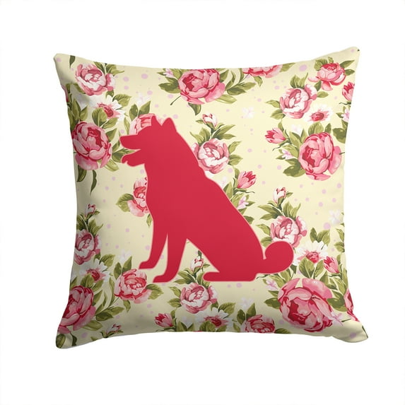 Shiba Inu Shabby Chic Yellow Roses Fabric Decorative Pillow