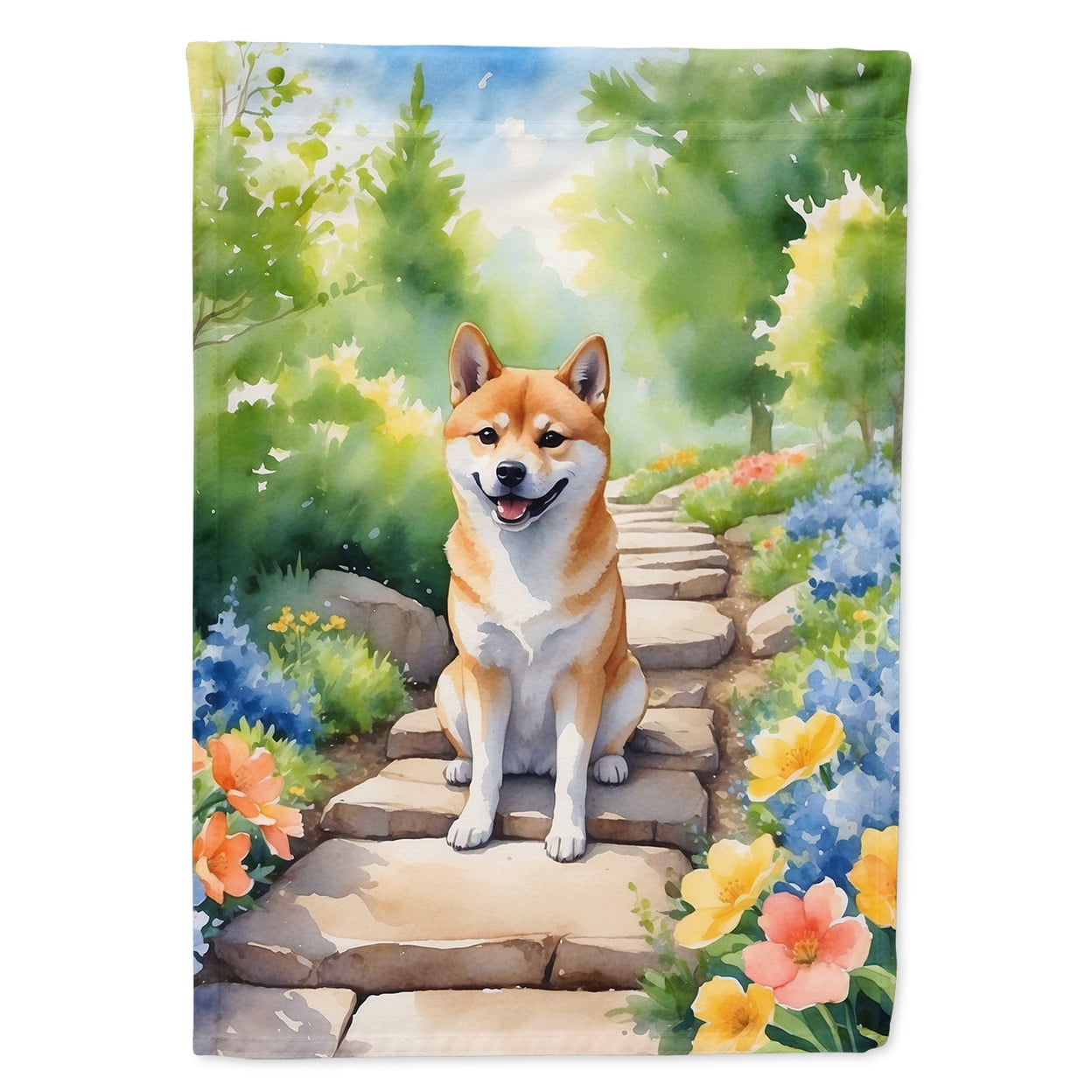 Shiba Inu Spring Path Garden Flag 11.25 in x 15.5 in