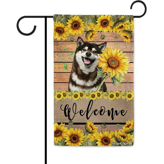 Shiba Inu Sunflower Garden Flag Dog Welcome Spring Summer Wooden Print Flag Banner Outside Yard Decor 12.5X18 Inch Double Side Style 3