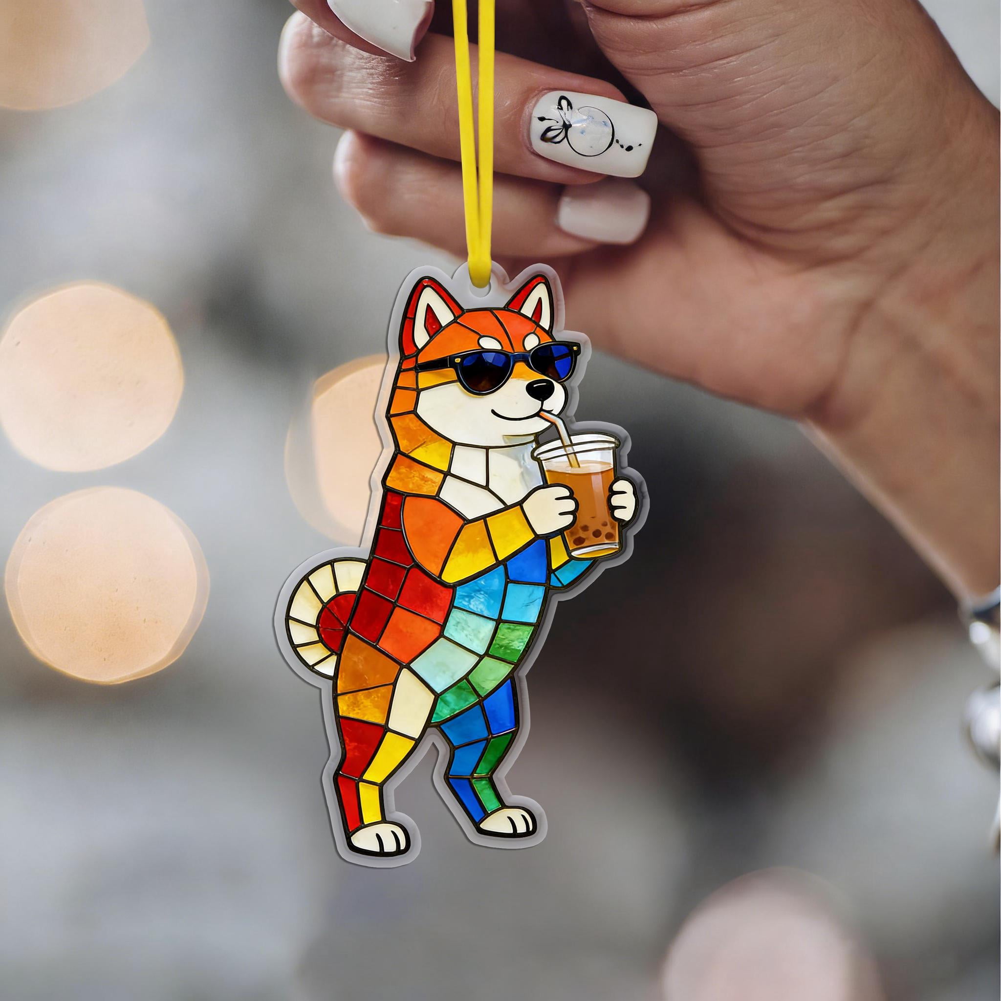 Shiba Inu Sunglasses 2D Flat Acrylic Suncatcher Pet Art Window Hanging Home Decor Dog Lover Gift