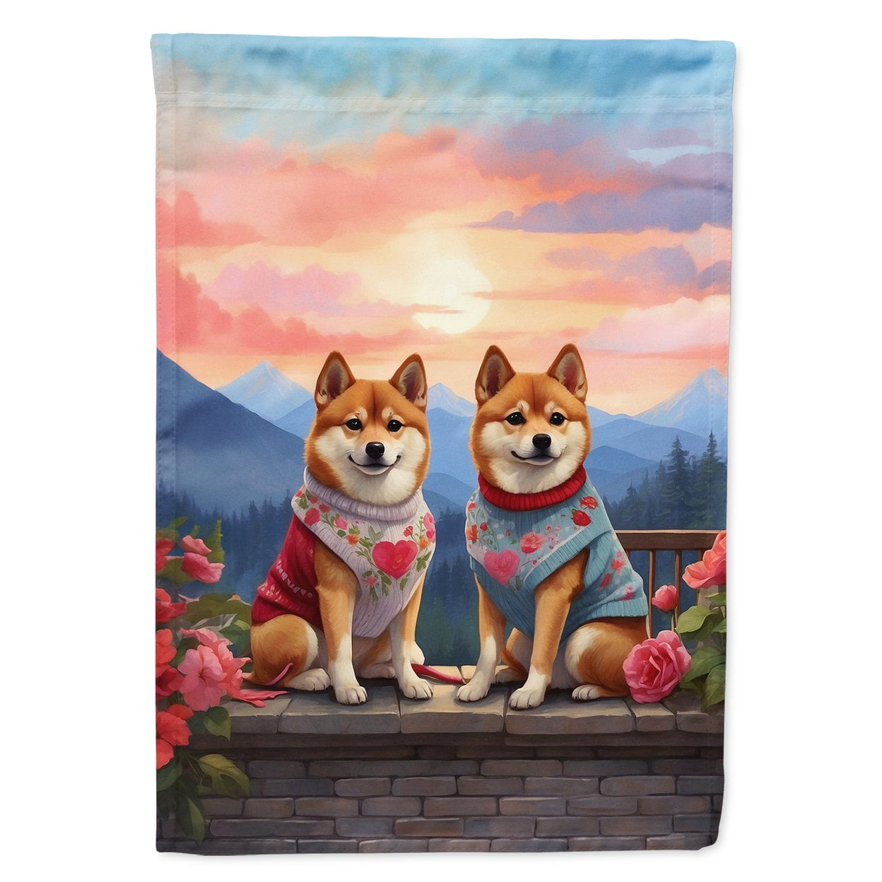 Shiba Inu Two Hearts House Flag