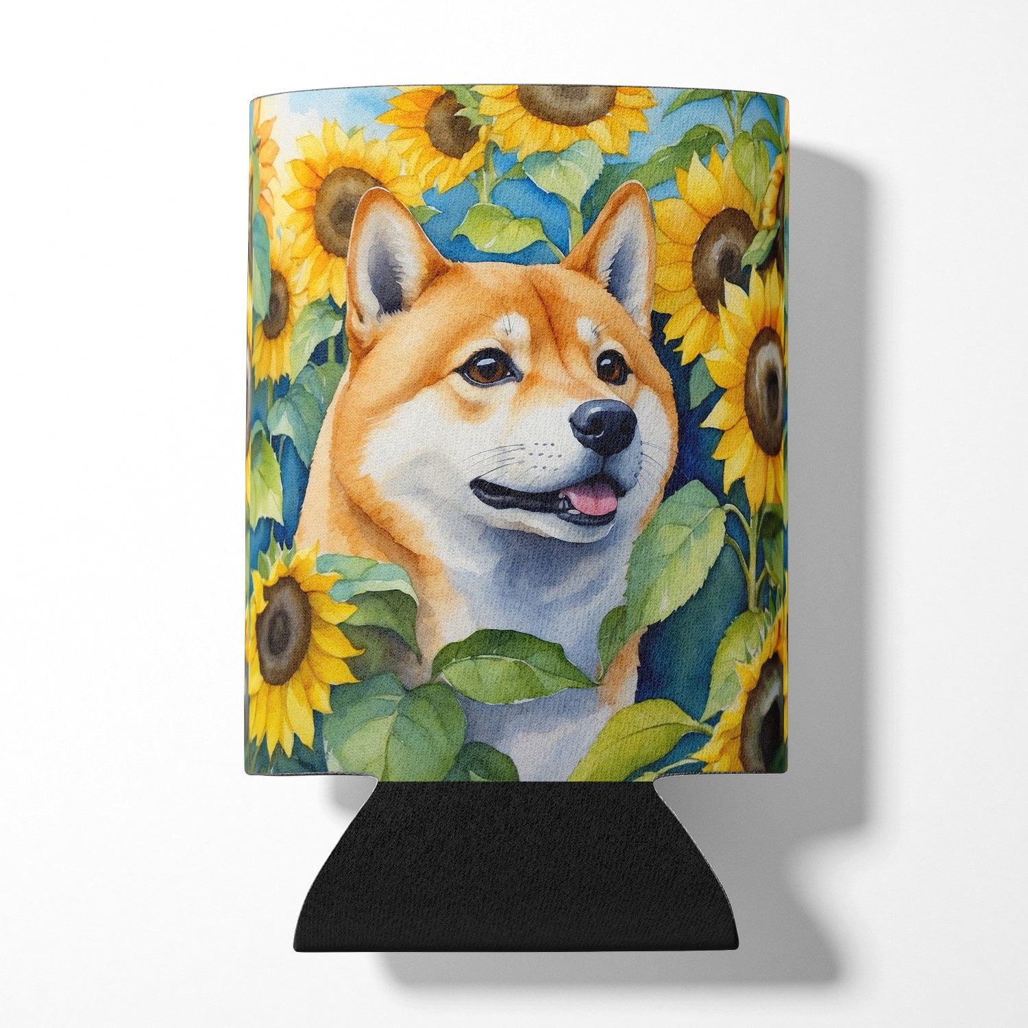 Shiba Inu in Sunflowers Can or Bottle Hugger 3 in x 5 in