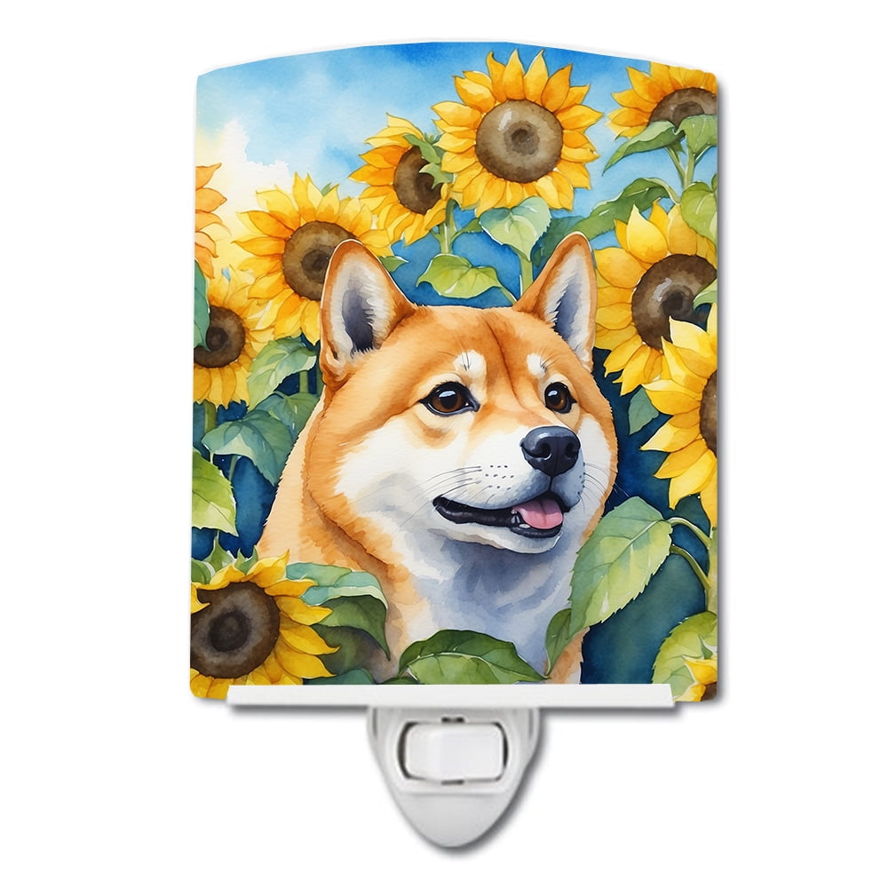 Shiba Inu in Sunflowers Ceramic Night Light 4 in x 6 in