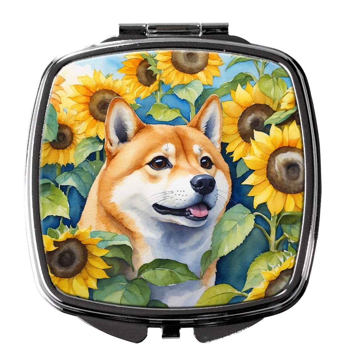 Shiba Inu in Sunflowers Compact Mirror 2.75 in x 3 in
