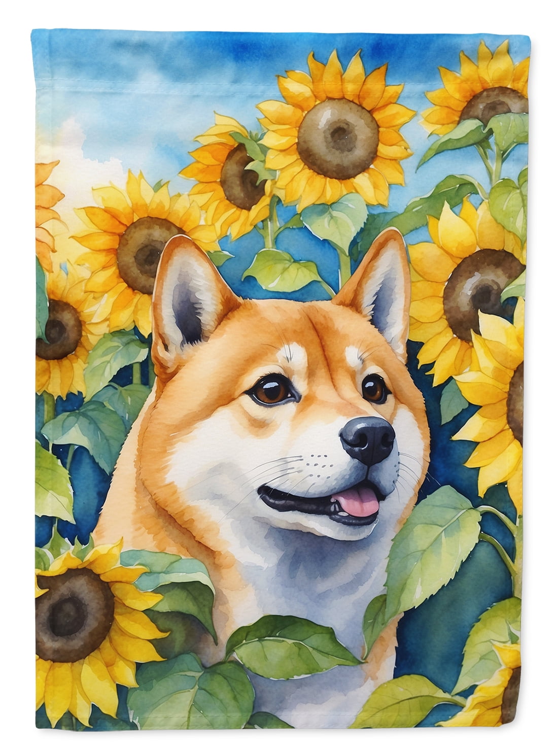 Shiba Inu in Sunflowers House Flag 28 in x 40 in