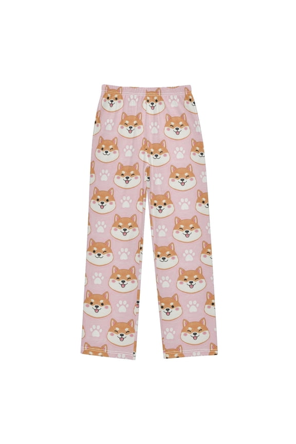 Shiba Inu with Dog Paw Bone Pajama Pants Soft and Lightweight Elastic Waistband Pajama Pants