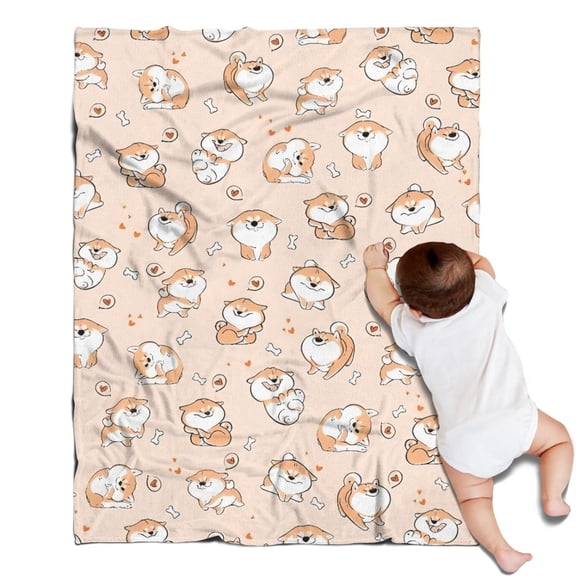 Shibainu and Love Blanket,Comfortable Soft Flannel Throw Blanket,All Season,Warm Lightweight Blankets for Sofa Bed Couch Living Room Chair,30"x40"(80x100cm)