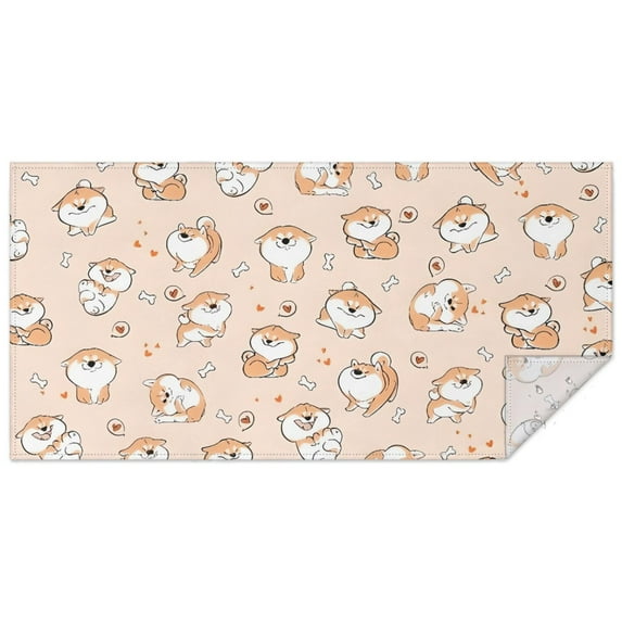 Shibainu and Love Rectangle Tablecloth 60"x120",Waterproof Polyester Rectangle Table Cloth, Wipeable Spillproof Polyester Tablecloth for Dining, Camping, Indoor and Outdoor