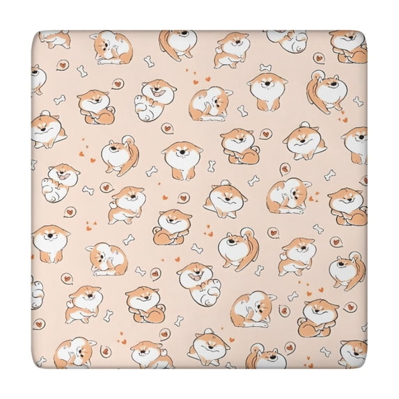 Shibainu and Love Square Fitted Tablecloth with Elastic Edge,Square Table Cover,Washable Elastic Table Cover for Home Kitchen Party Decor 34"x34"