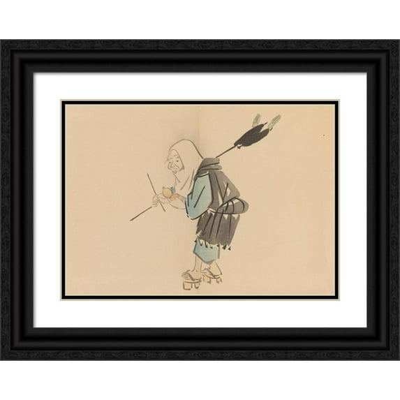 Shibata Zeshin 18x14 Black Ornate Wood Framed Double Matted Museum Art Print Titled - Zeshin Iboku Tairyukyo Gafu, Pl.11 (1907)