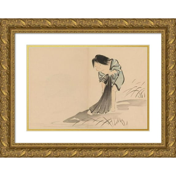 Shibata Zeshin 18x14 Gold Ornate Wood Frame and Double Matted Museum Art Print Titled - Zeshin Iboku Tairyukyo Gafu, Pl.03 (1907)