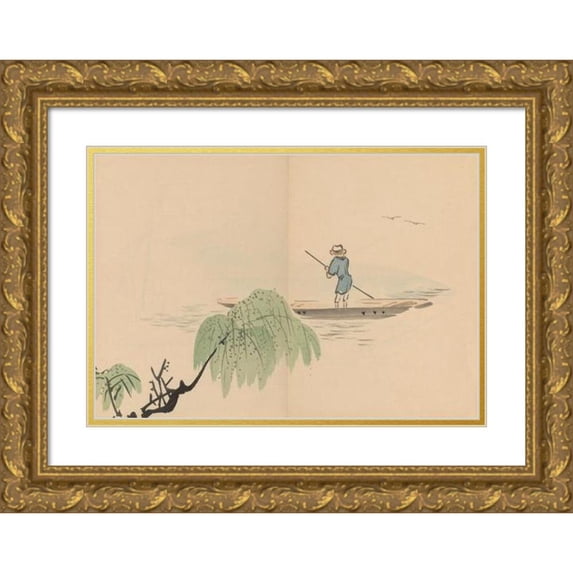 Shibata Zeshin 18x14 Gold Ornate Wood Frame and Double Matted Museum Art Print Titled - Zeshin Iboku Tairyukyo Gafu, Pl.06 (1907)