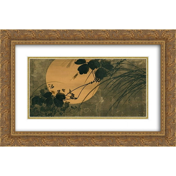 Shibata Zeshin 2x Matted 24x16 Gold Ornate Framed Art Print 'Autumn Grasses in Moonlight'