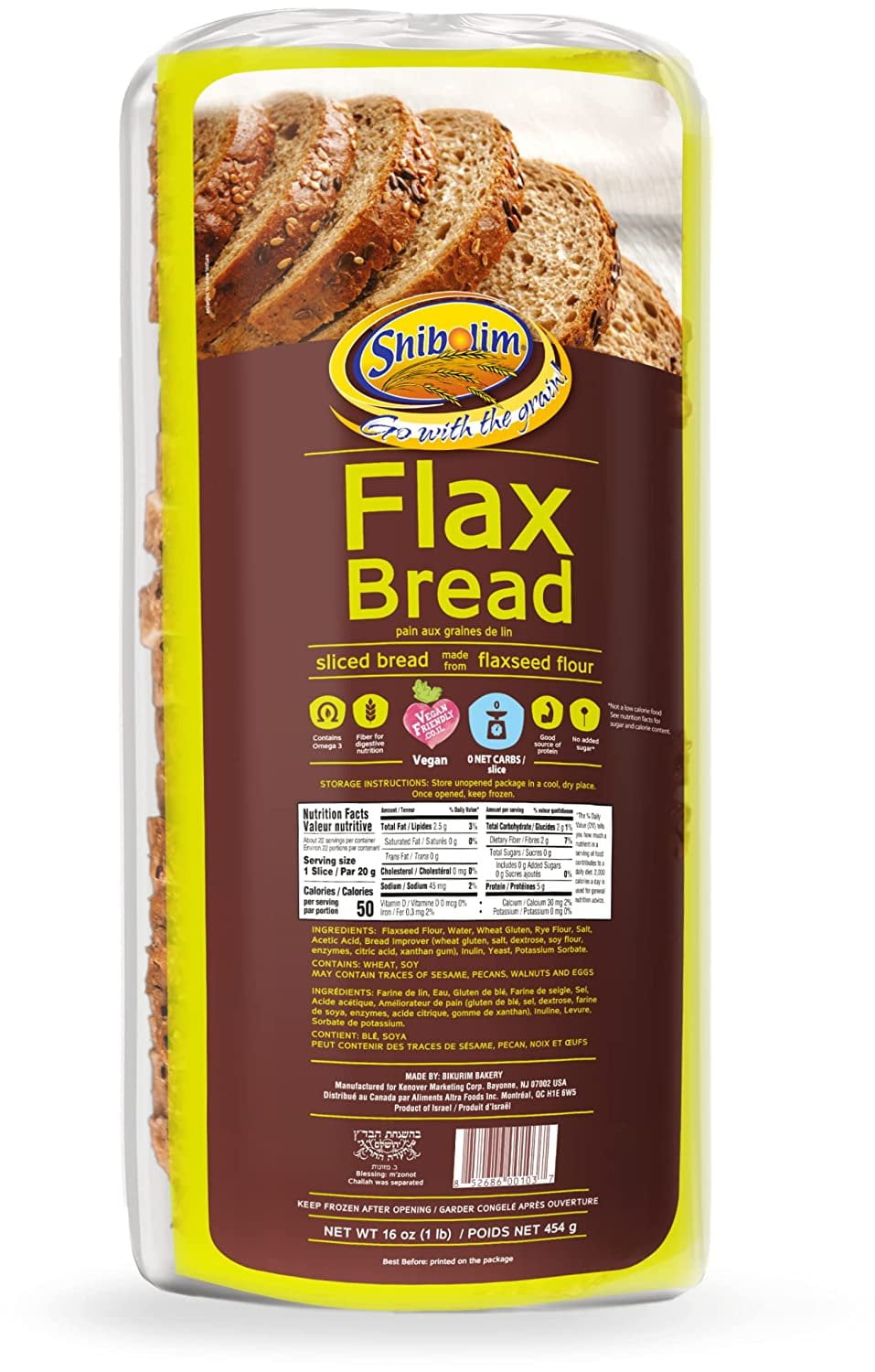 Shibolim Healthy Flaxseed Bread Low Carb Zero Net Carbs Keto