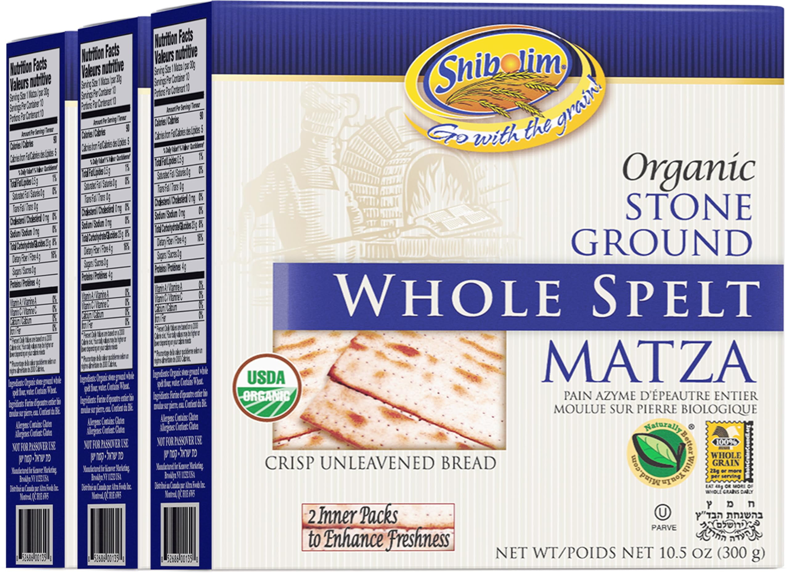 Shibolim Organic Whole Spelt Matzo, 10.5oz (3 Pack) Whole Grain Crisp