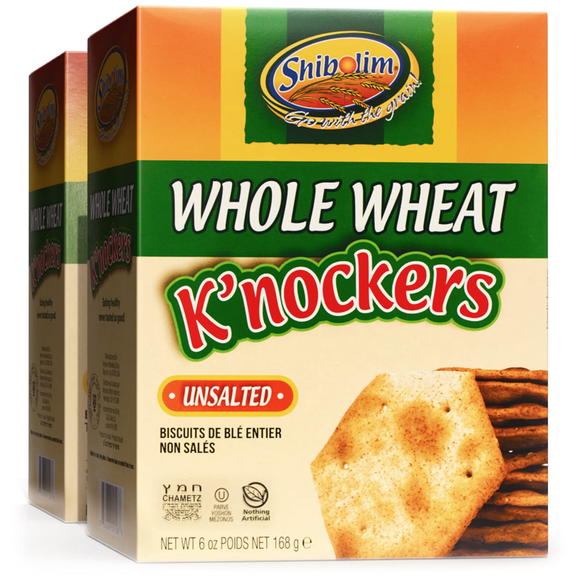 Shibolim Whole Grain Unsalted SBF3Whole Wheat Crackers, 6oz (Pack of 2) Crisp & Delicious Awesome Crunch! Great mouth Feel, Made with Whole Grains, Kosher