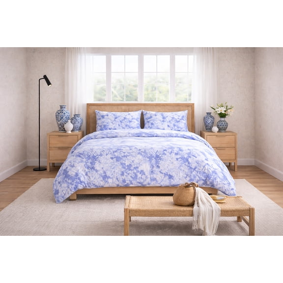 Shibori Flowers-Recycled Plastic/Sustainable Cotton Queen Duvet Cover Set Including 2 Shams.Made in Green by Oeko-Tex.