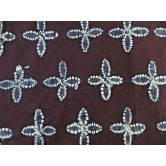 Shibori Hand-Dyed Indigo/White Cotton Fabric, 44" Wide - Petals