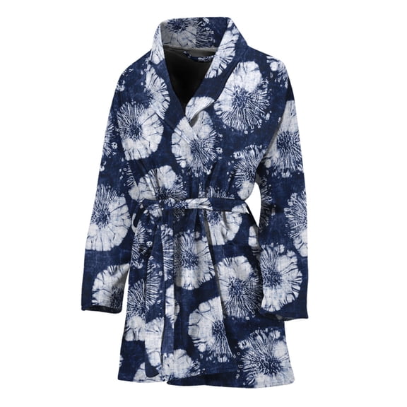 Shibori Motif Pattern Women Bathrobe One Size Univeral Fits, Traditional Japan Japanese Vibe Shibori Fashion Lightweight Plush Fleece Long Robe For Women