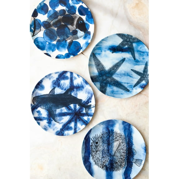 Shibori Sea Life Side Plates Set of Four