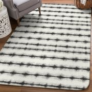 Shibori Stripes Area Rugs for Living Room 5x6, Minimalist Black White Tie Dye Bands Ink Streak Washable Area Rug Non Slip, Stain Resist Linen Carpet for Bedroom, Dining Room, Entryway, Entrance