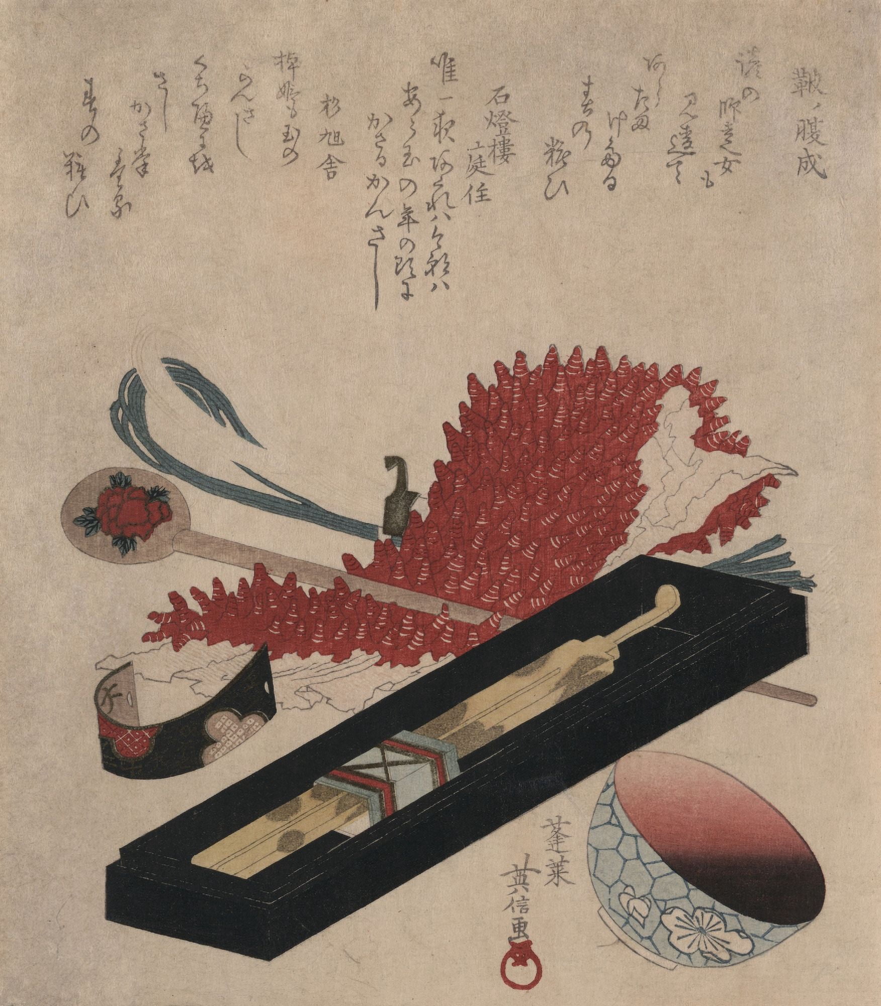 Shibori hairpin and lip color bowl c1818-1830 Canvas Art - Hidenobu Horai (24 x 36)